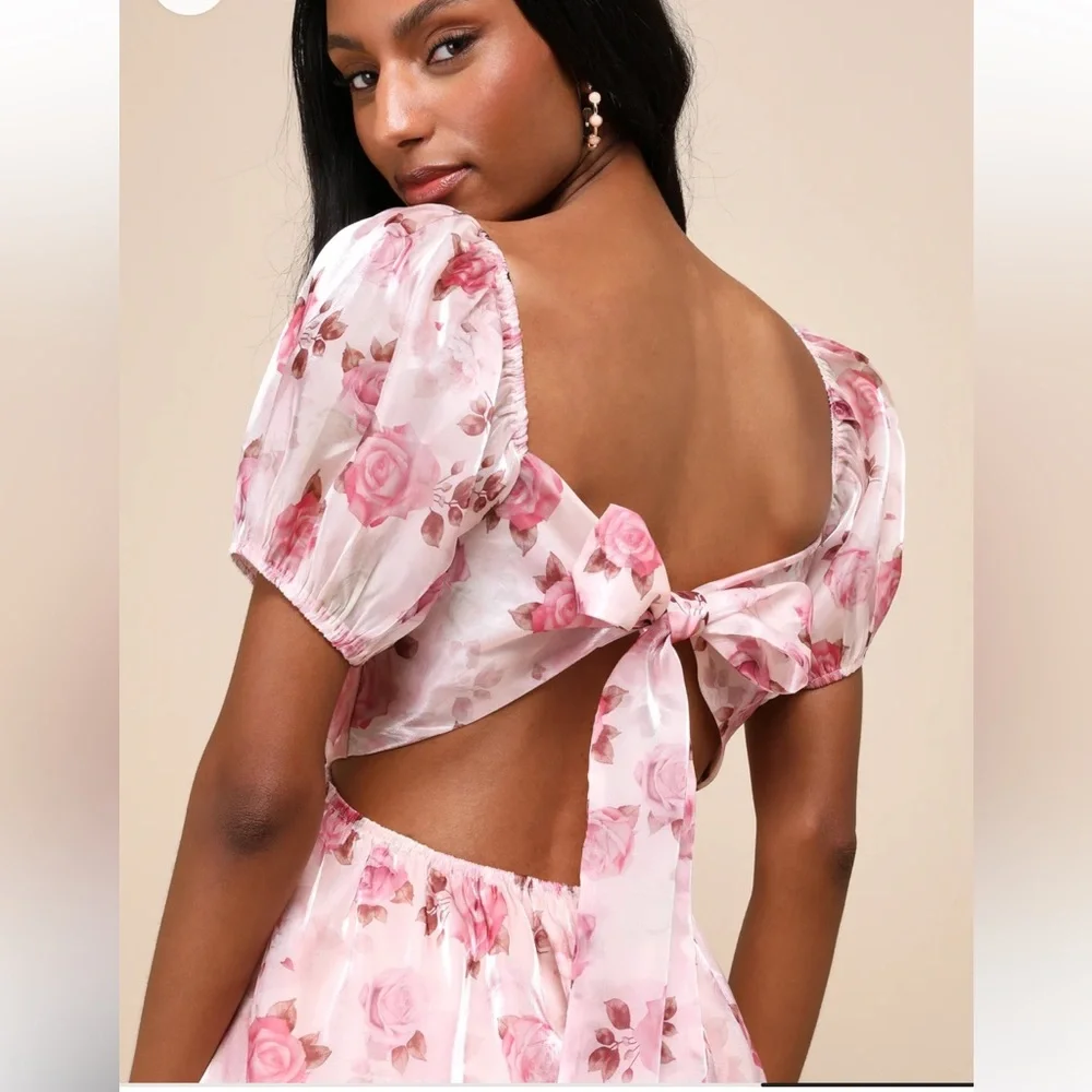Lulus Cutest Darling Light Pink Floral Pleated Organza Mini Dress - Picture 4 of 4